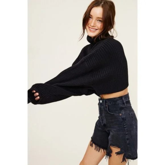 NWT Anthropologie Black Turtleneck Cropped Sweater - Picture 5 of 5